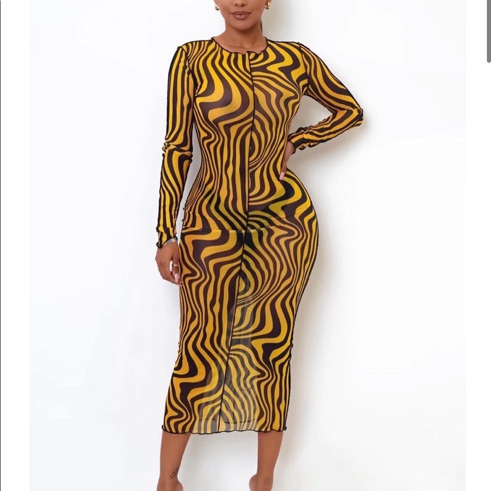 Black & yellow midi dress X mesh